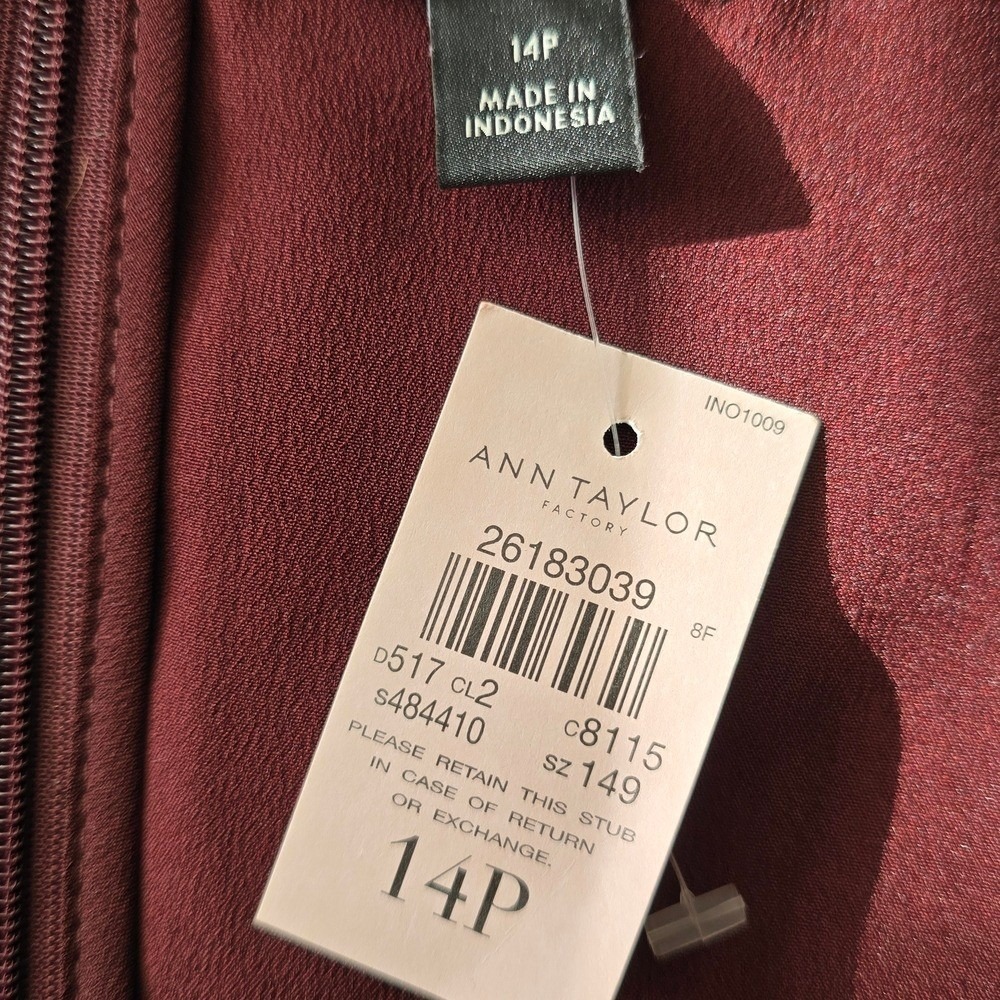 Ann Taylor - Classic Vintage Inspired Burgundy Floral A-Line Dress Long Sleeves - Picture 6 of 6
